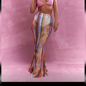 Multicolor Striped Mesh Maxi Skirt